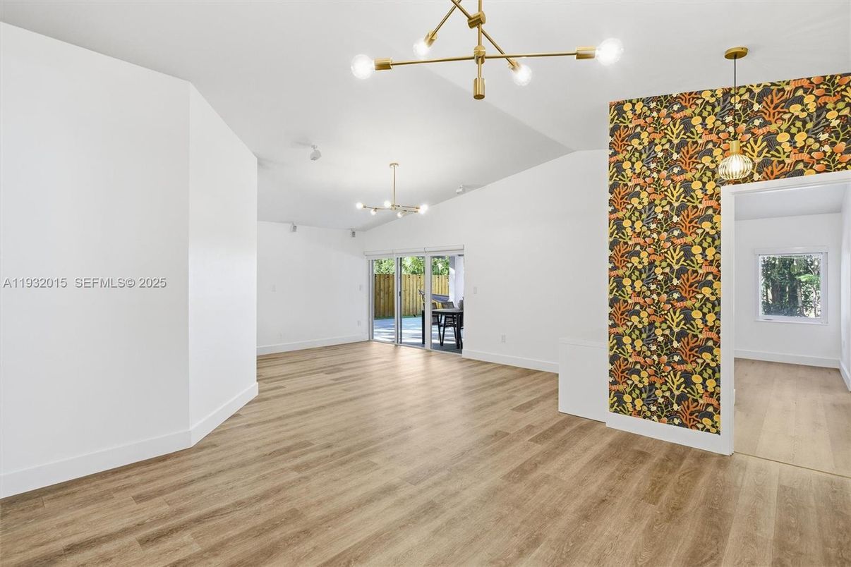 Empty room, Interior, Pendant Lights, Wood Texture Flooring