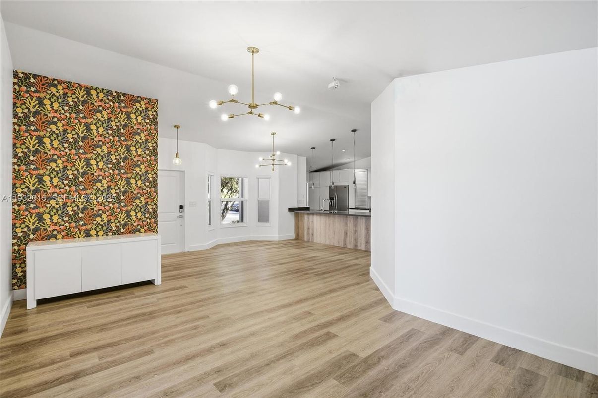 Interior, Kitchen, Pendant Lights, Stainless Steel Appliances, Wood Texture Flooring