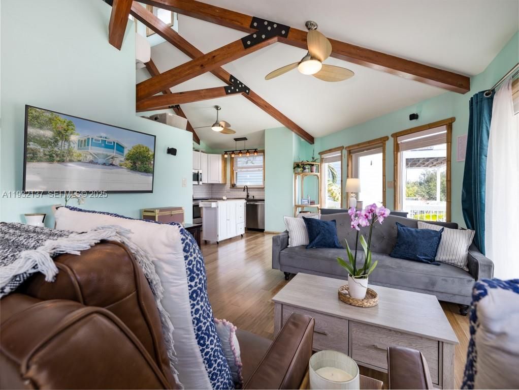 Interior, Kitchen, Living room, Pendant Lights, Wooden Beams, Wood Texture Flooring
