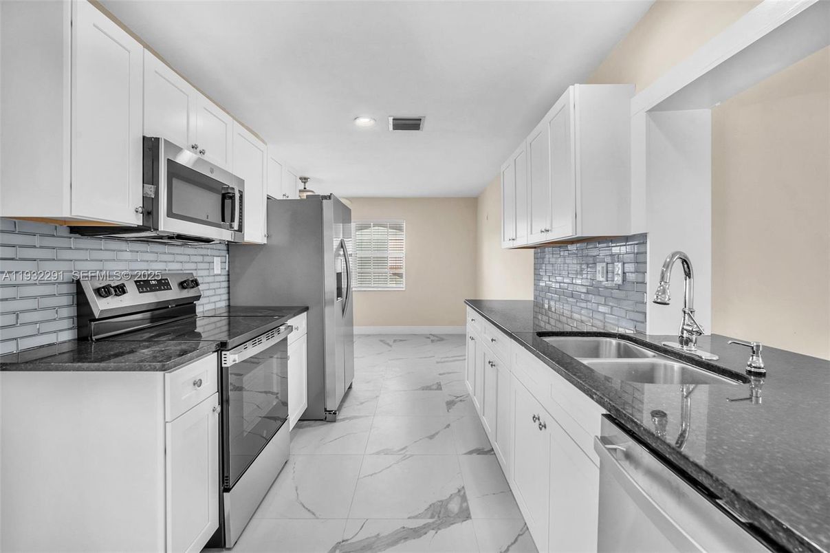 Interior, Kitchen, Marble, Recessed Lighting, Stainless Steel Appliances