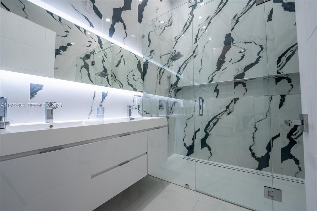 Bathroom, Glass Shower, Interior, Marble Walls