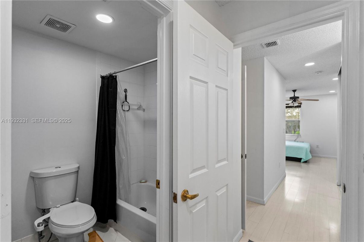 Bathroom, Interior, Recessed Lighting, Wood Texture Flooring