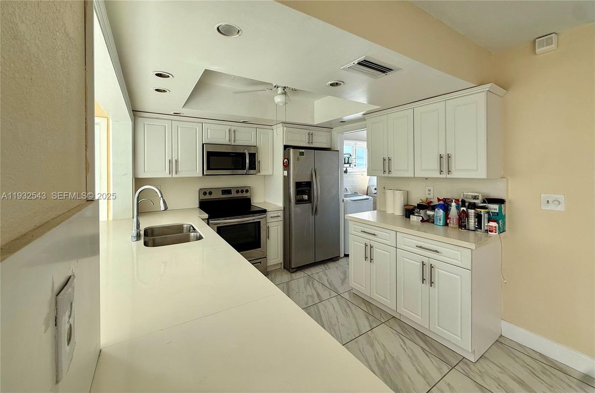 Interior, Kitchen, Marble, Recessed Lighting, Stainless Steel Appliances