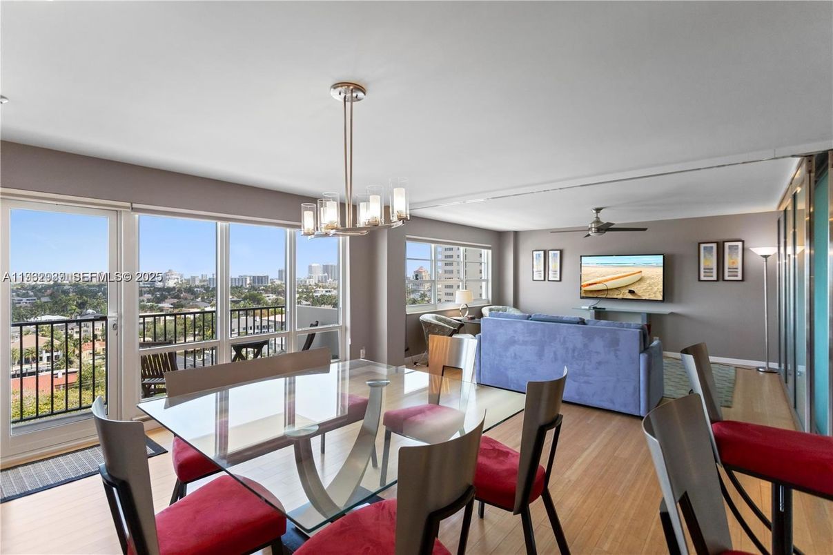 Dining room, Interior, Living room, Pendant Lights, Water, Wood Texture Flooring