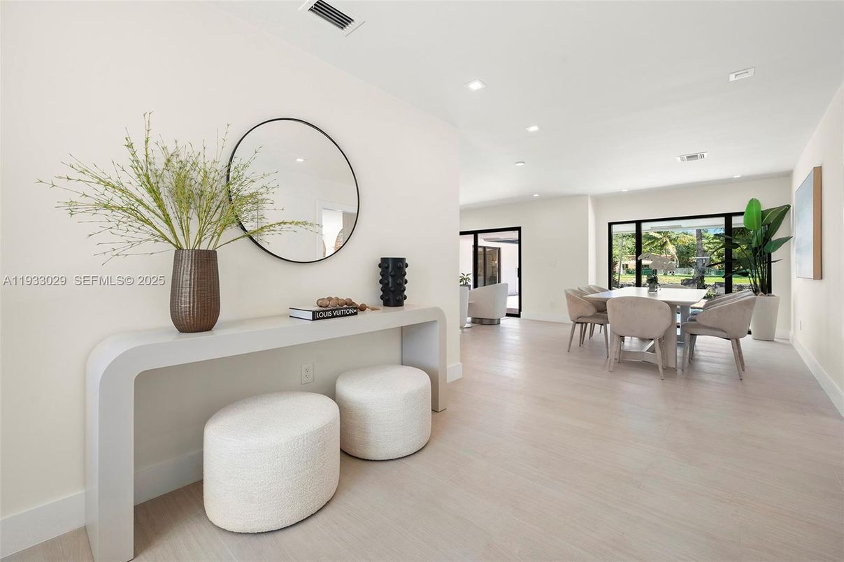 Dining room, Interior, Recessed Lighting, Wood Texture Flooring