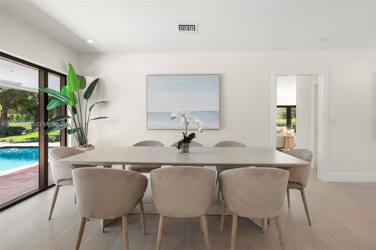 Dining room, Interior, Recessed Lighting, Water, Wood Texture Flooring