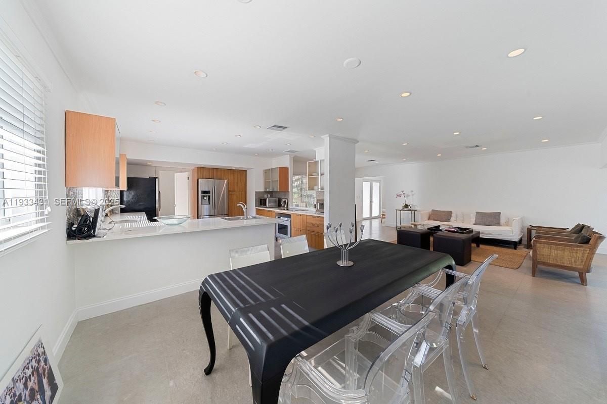 Dining room, Interior, Kitchen, Living room, Recessed Lighting, Stainless Steel Appliances