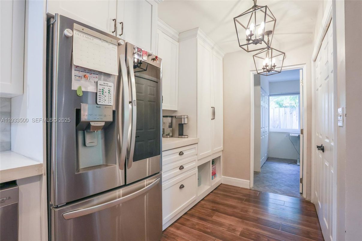 Interior, Kitchen, Pendant Lights, Stainless Steel Appliances, Wood Texture Flooring