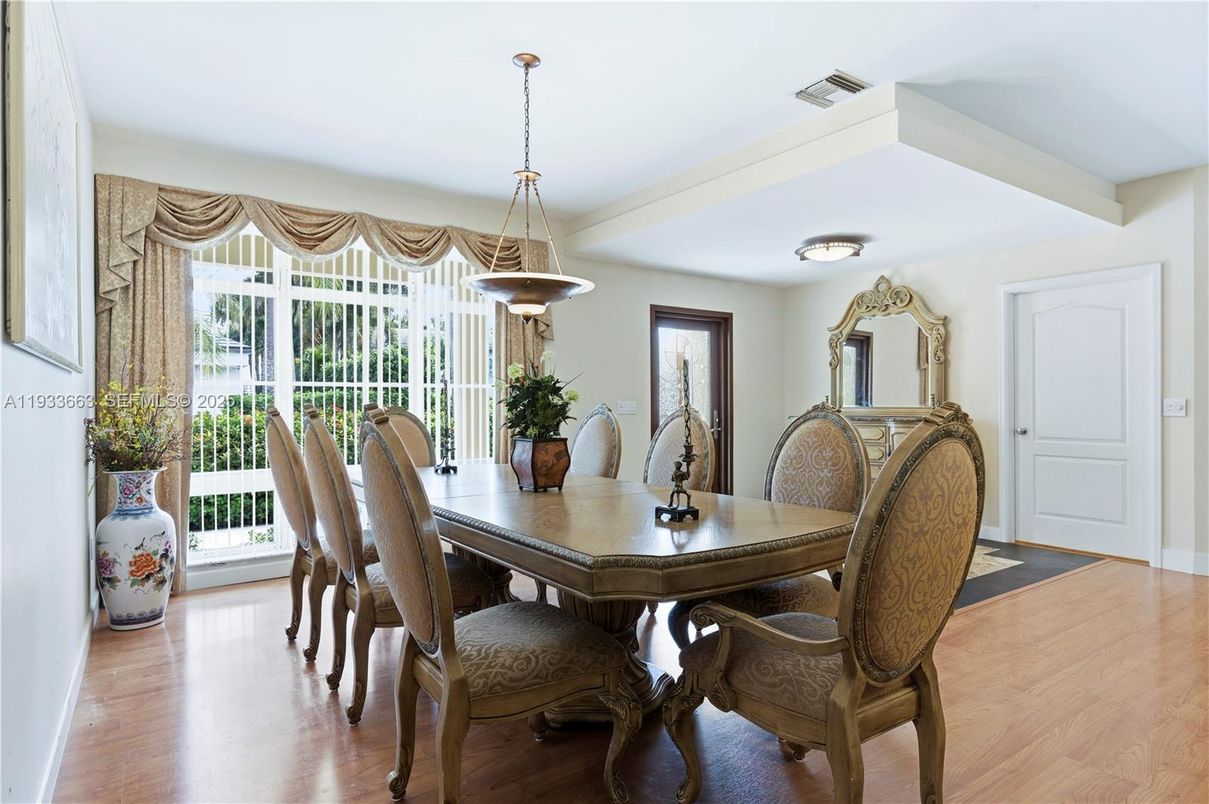 Dining room, Interior, Pendant Lights, Wood Texture Flooring