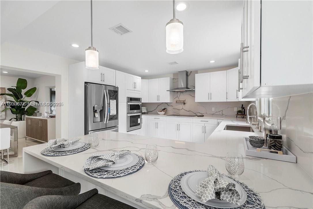 Interior, Kitchen, Pendant Lights, Recessed Lighting, Stainless Steel Appliances