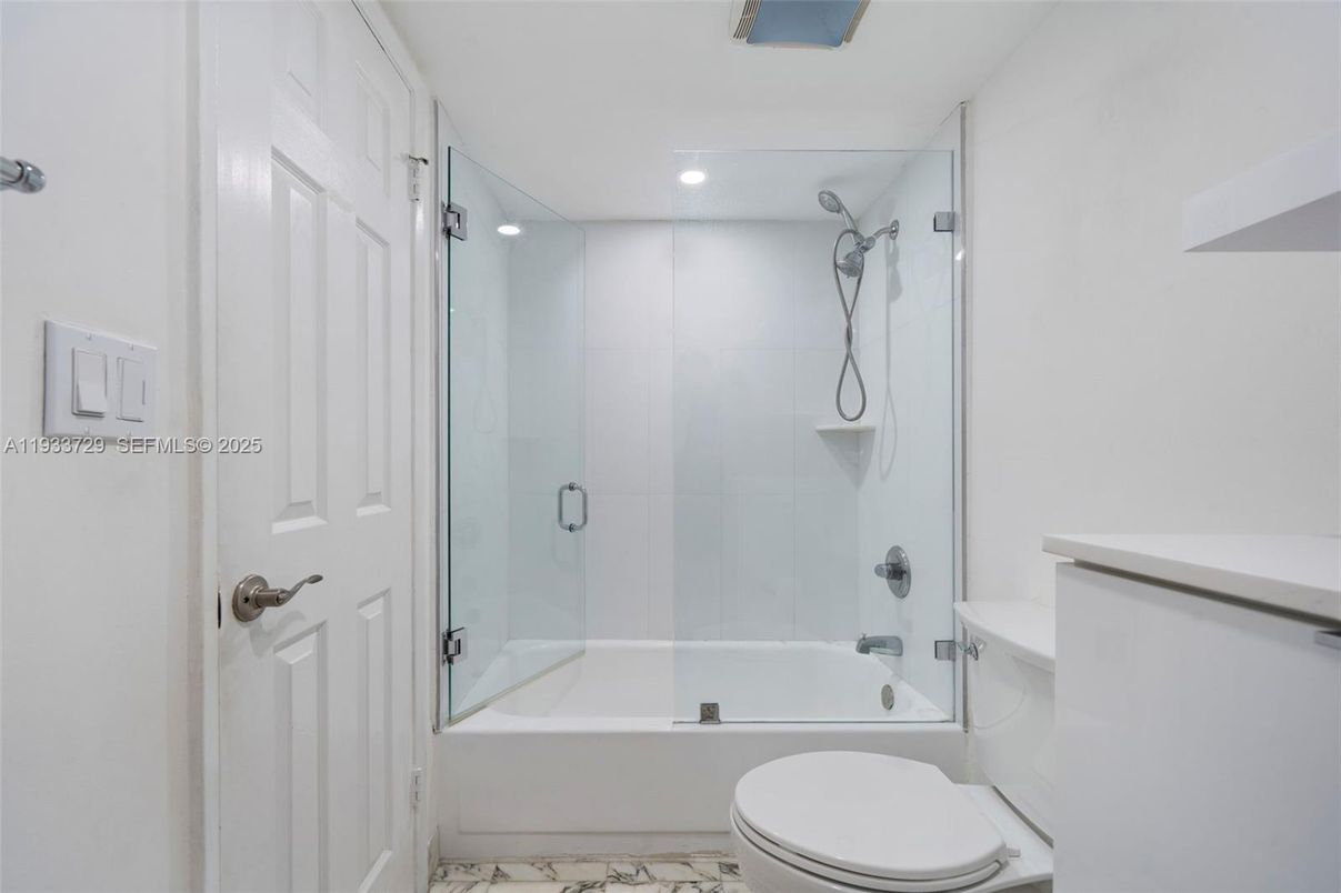 Bathroom, Glass Shower, Interior, Marble, Recessed Lighting