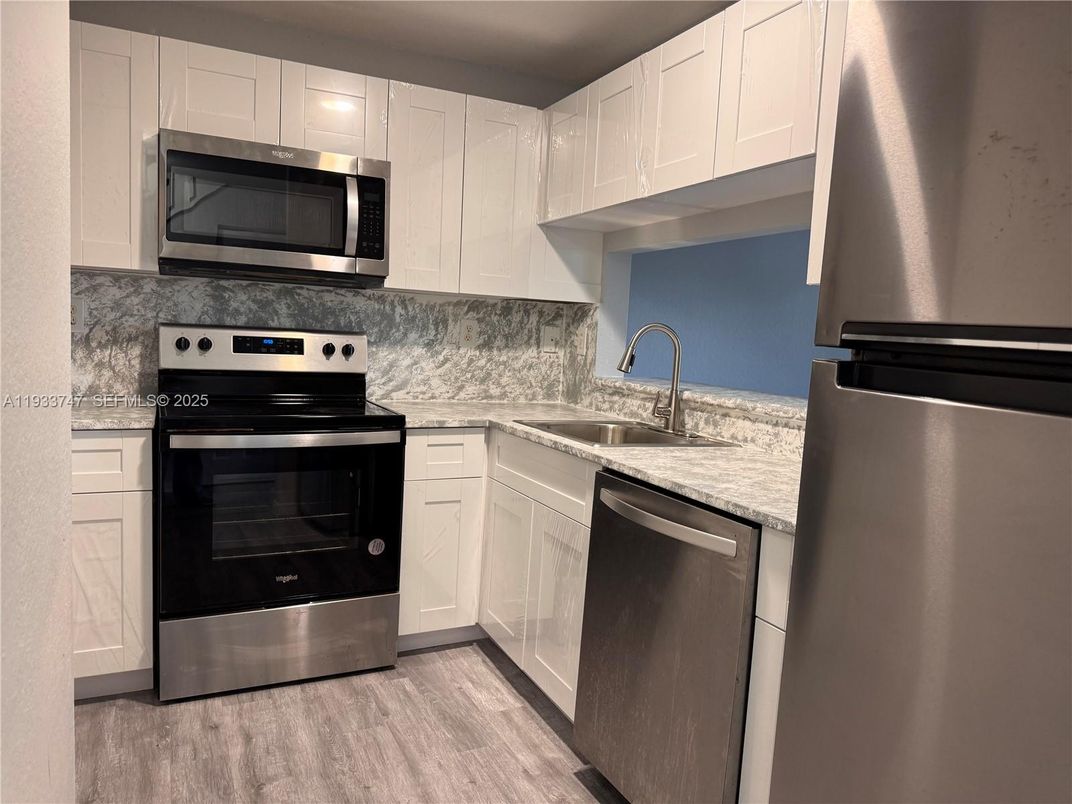 Interior, Kitchen, Stainless Steel Appliances, Wood Texture Flooring