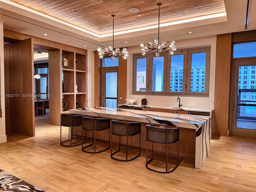 Chandelier, Interior, Pendant Lights, Recessed Lighting, Wooden Ceilings, Wood Texture Flooring