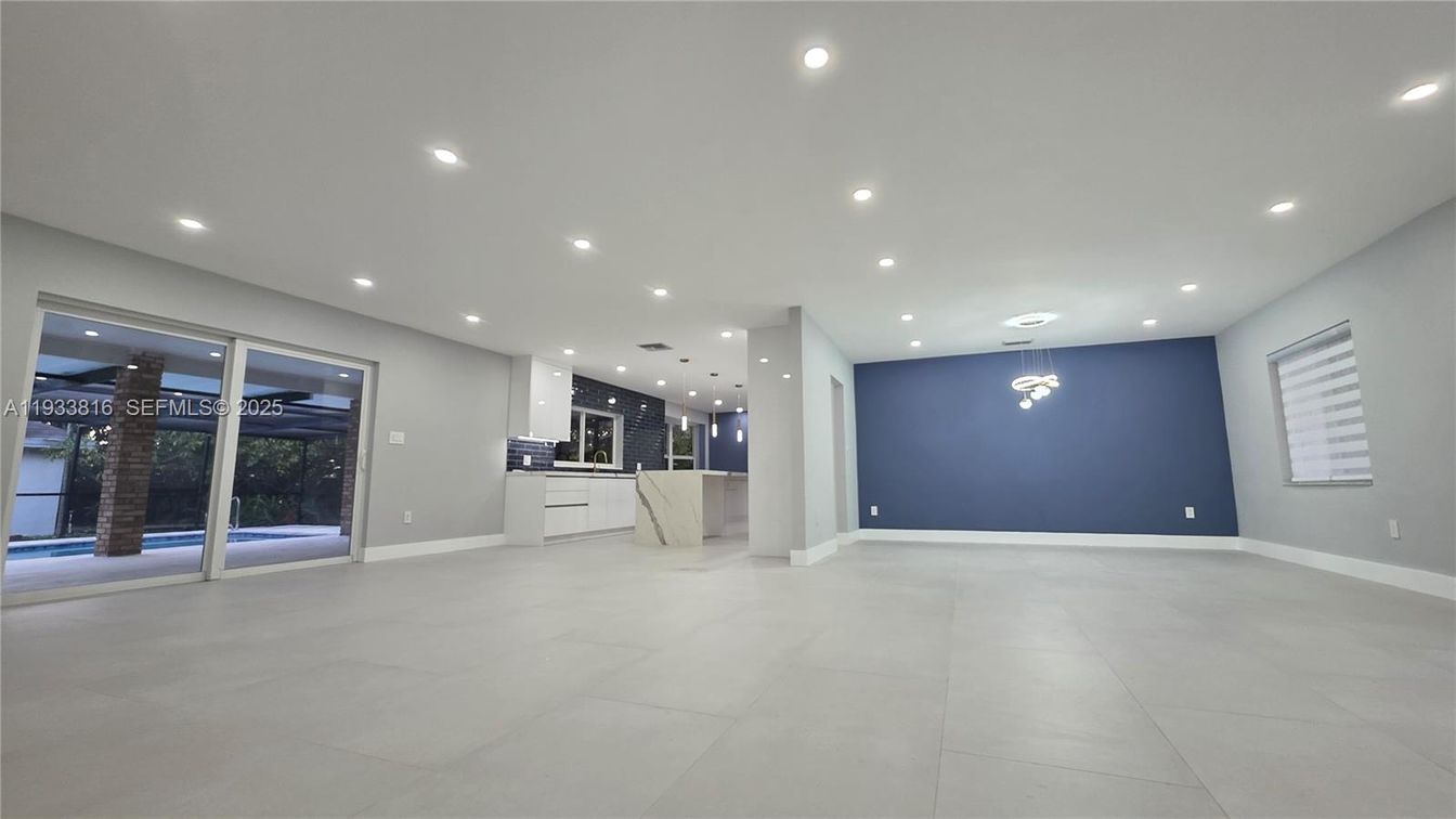 Empty room, Interior, Kitchen, Pendant Lights, Recessed Lighting