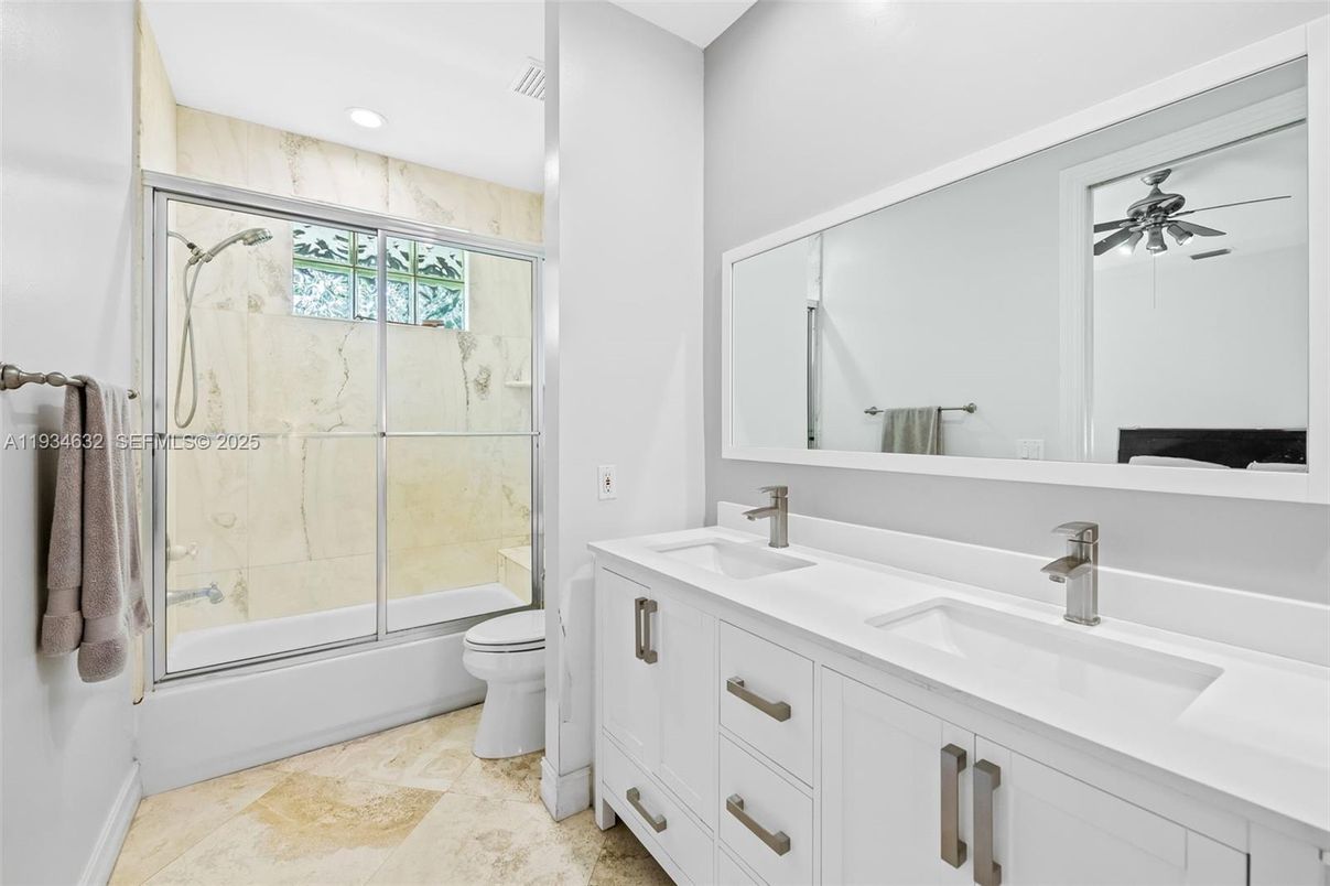 Bathroom, Dual Sink Vanities, Glass Shower, Interior, Recessed Lighting