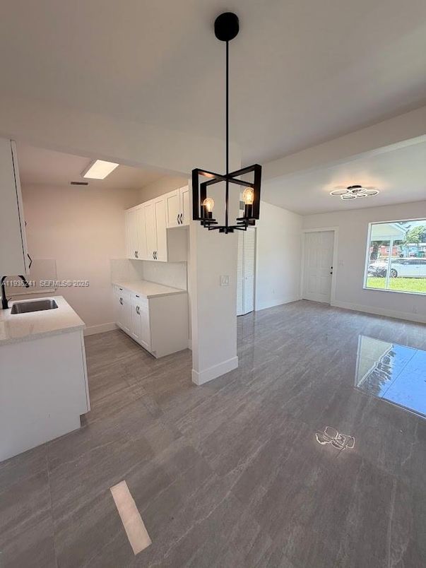 Empty room, Interior, Kitchen, Pendant Lights