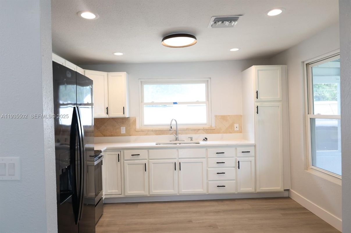 Interior, Kitchen, Recessed Lighting, Wood Texture Flooring