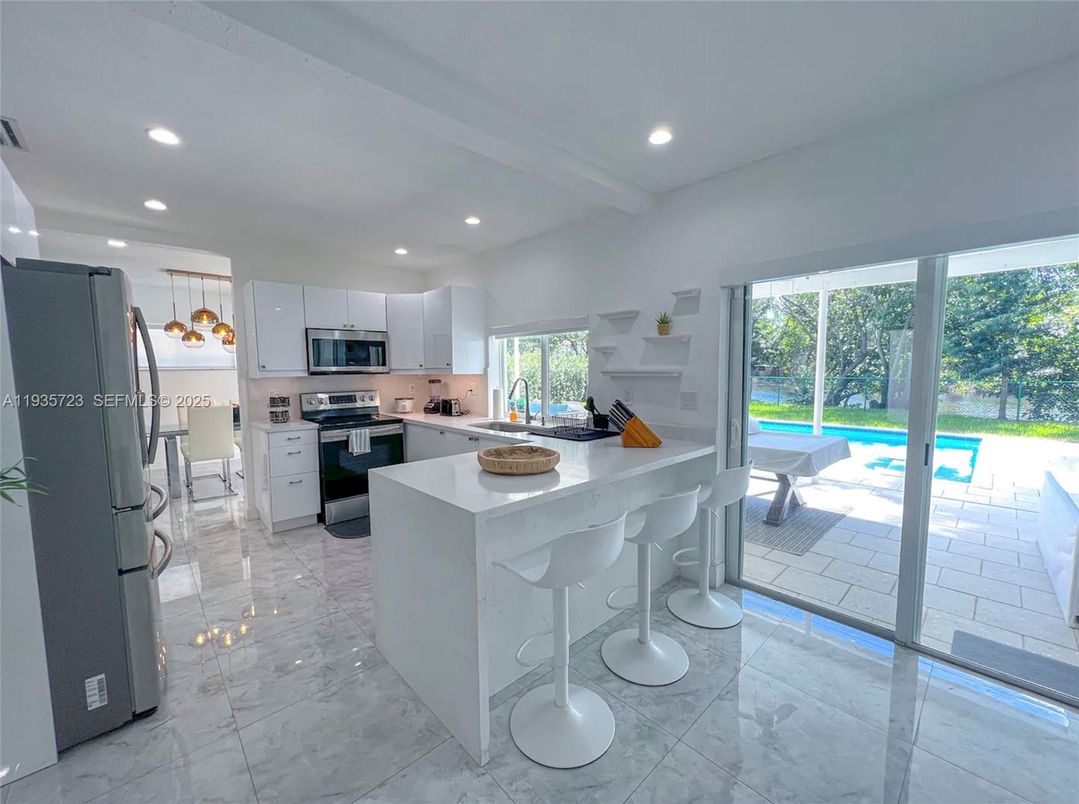 Interior, Kitchen, Marble, Recessed Lighting, Stainless Steel Appliances