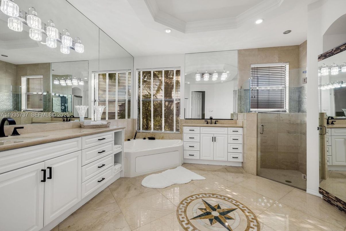 Bathroom, Dual Sink Vanities, Glass Shower, Interior, Recessed Lighting