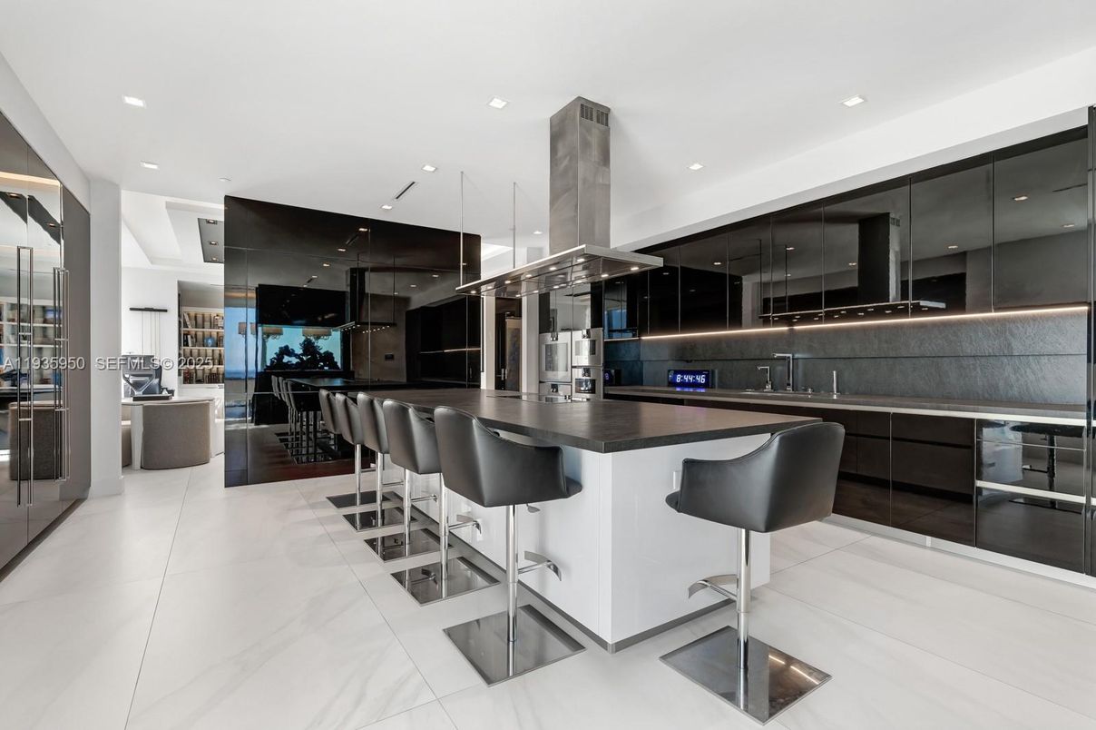 Interior, Kitchen, Marble, Pendant Lights, Recessed Lighting, Stainless Steel Appliances