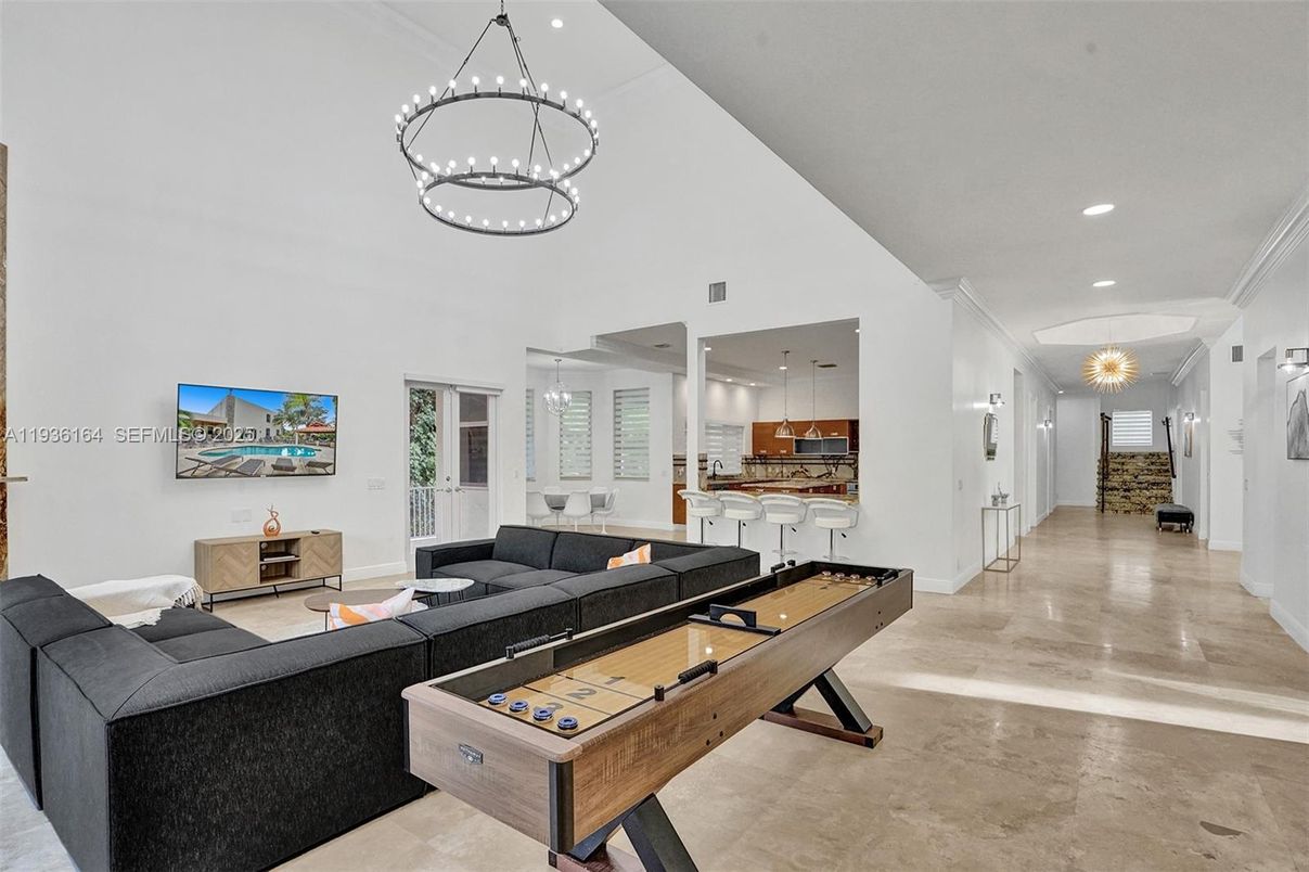 Billiard Table, Game Room, Interior, Living room, Pendant Lights, Recessed Lighting