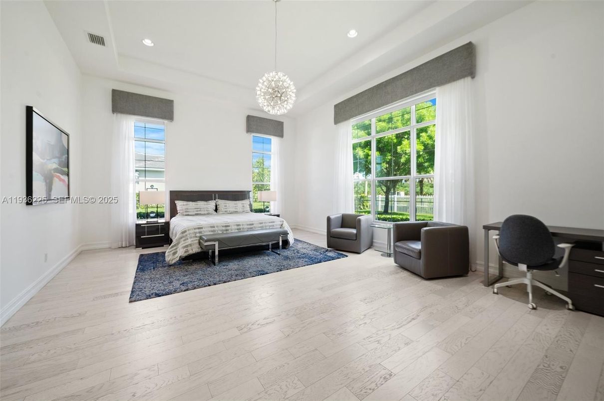 Bedroom, Home Office, Interior, Pendant Lights, Recessed Lighting, Wood Texture Flooring