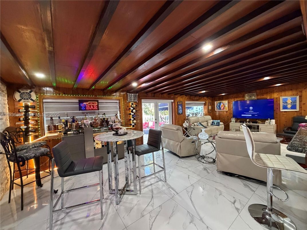 Interior, Living room, Marble, Recessed Lighting, Wooden Walls