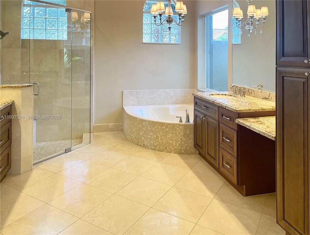 Bathroom, Chandelier, Glass Shower, Interior