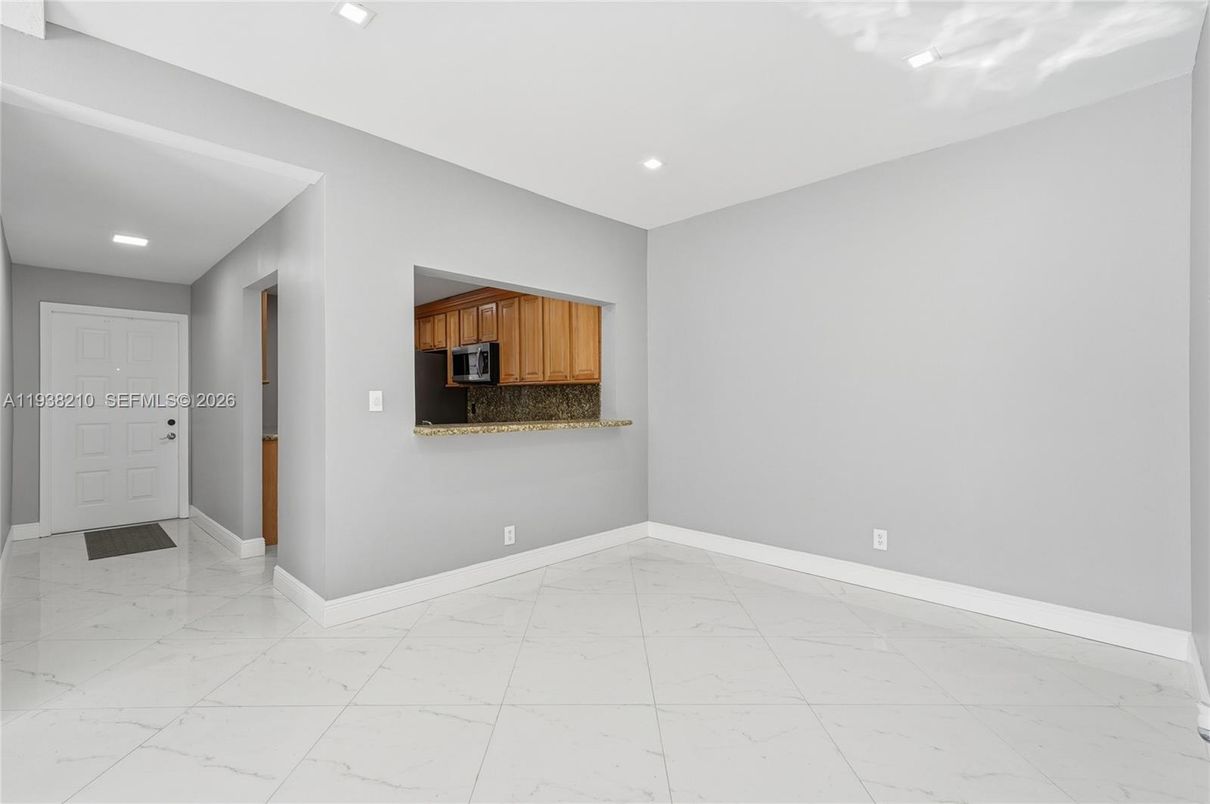 Empty room, Interior, Kitchen, Marble, Recessed Lighting