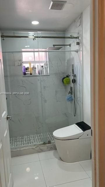 Bathroom, Glass Shower, Interior, Marble Walls, Recessed Lighting