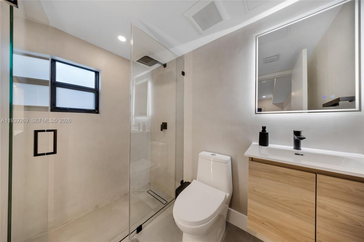 Bathroom, Glass Shower, Interior, Recessed Lighting