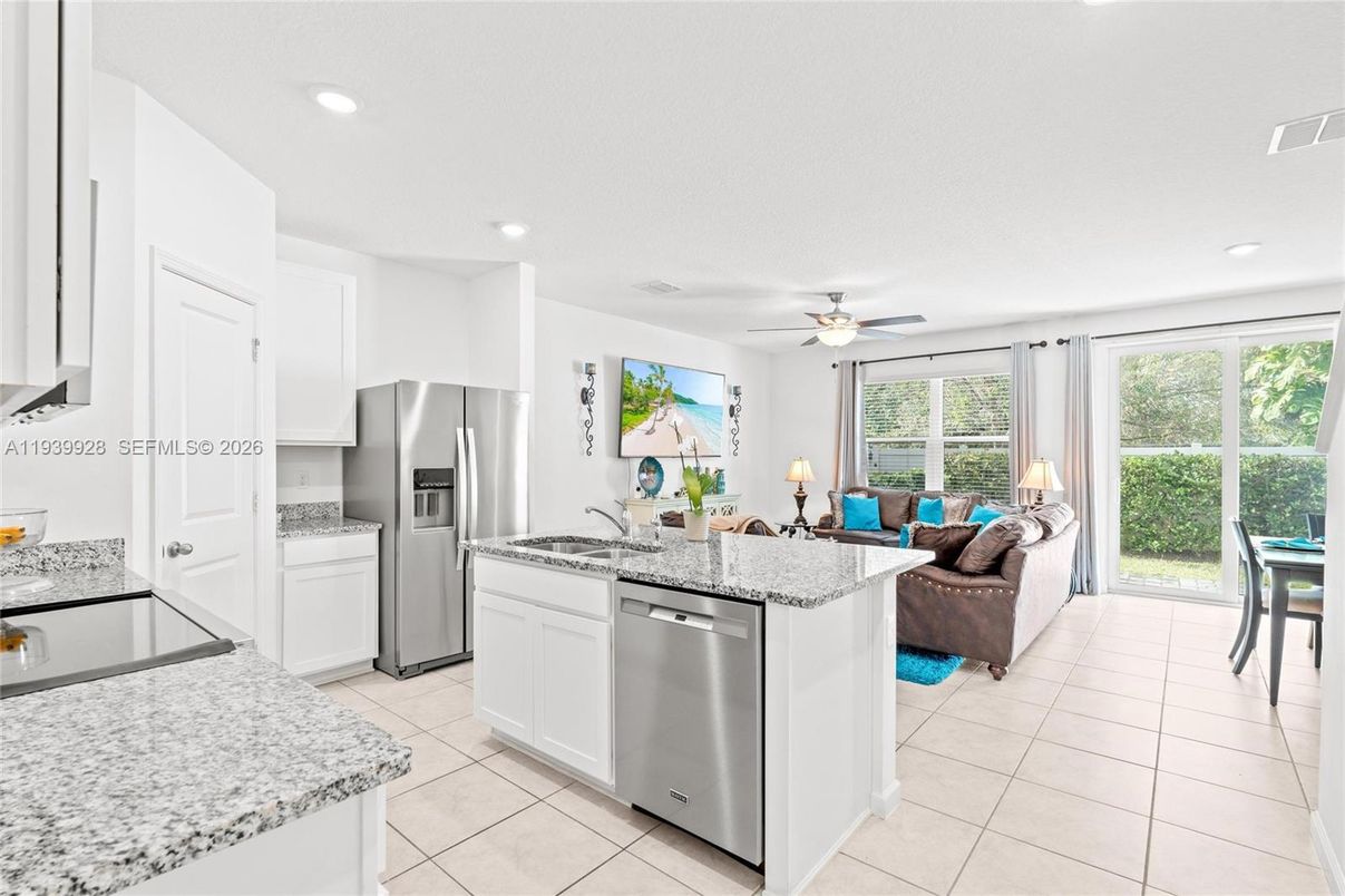 Dining room, Interior, Kitchen, Living room, Recessed Lighting, Stainless Steel Appliances