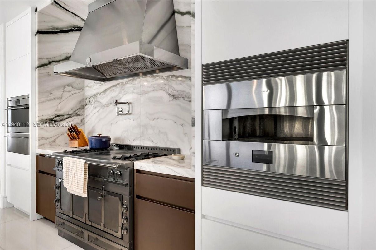 Interior, Kitchen, Marble Walls, Stainless Steel Appliances