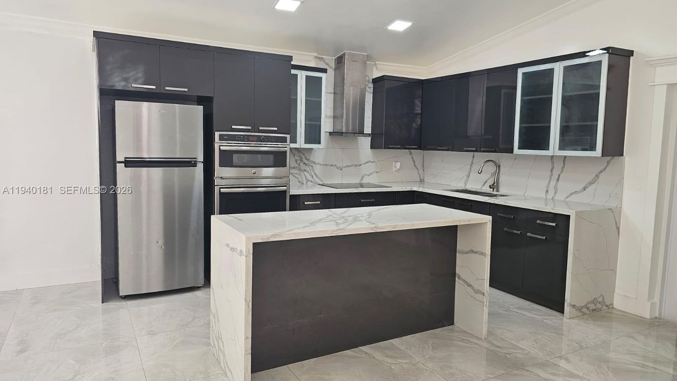 Interior, Kitchen, Marble, Marble Walls, Recessed Lighting, Stainless Steel Appliances