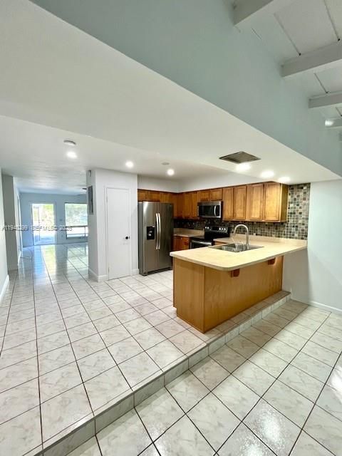 Interior, Kitchen, Marble, Recessed Lighting, Stainless Steel Appliances