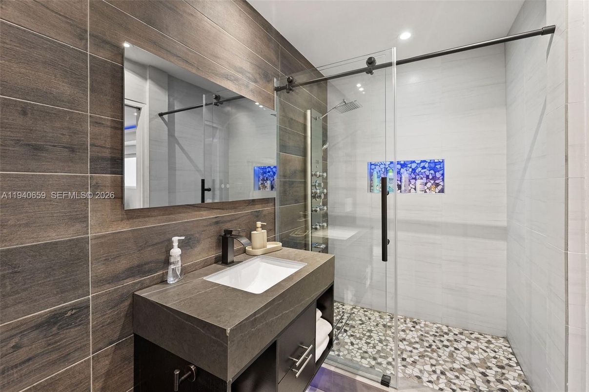 Bathroom, Glass Shower, Interior, Recessed Lighting