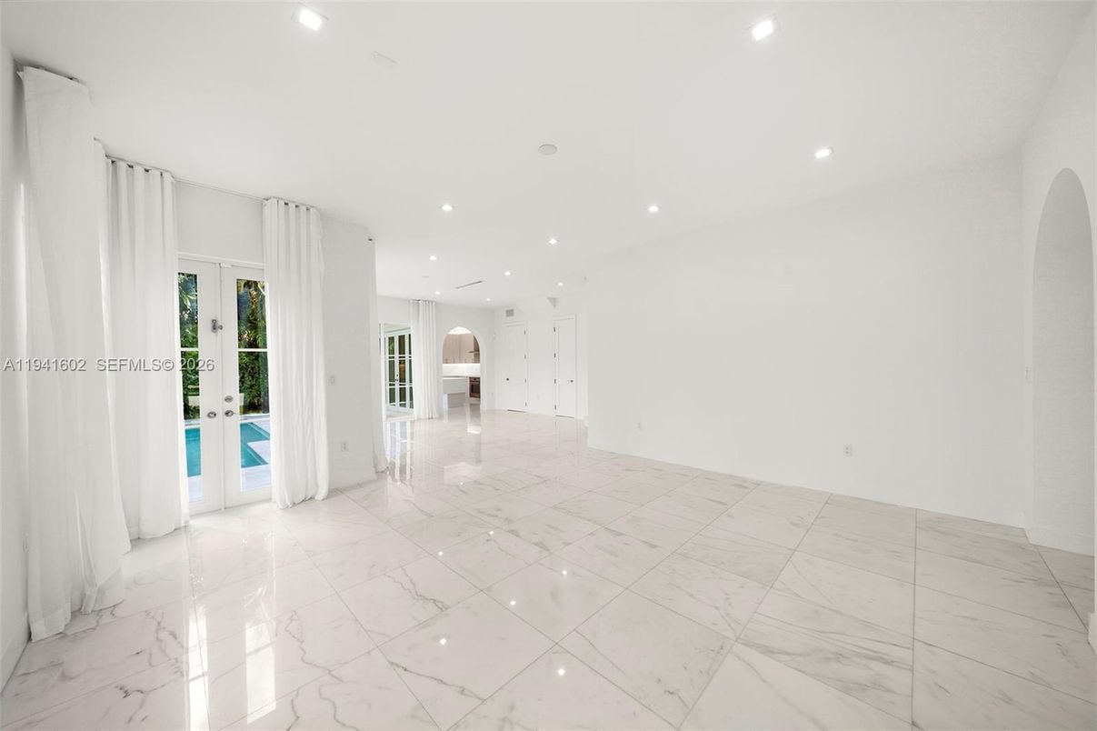 Empty room, Interior, Kitchen, Marble, Recessed Lighting