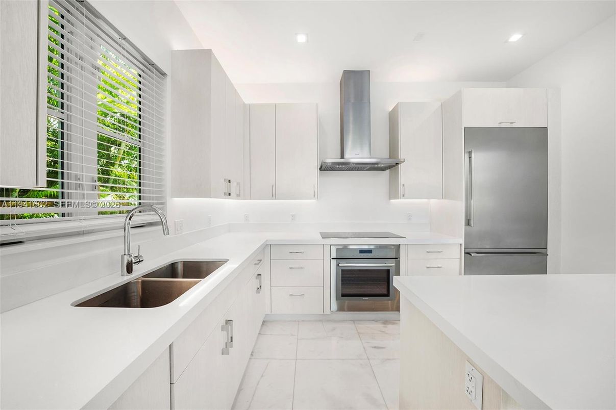 Interior, Kitchen, Marble, Recessed Lighting, Stainless Steel Appliances