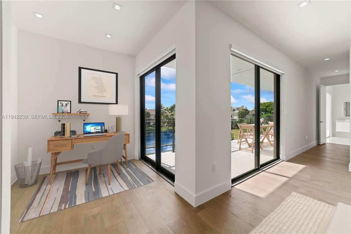 Home Office, Interior, Recessed Lighting, Wood Texture Flooring