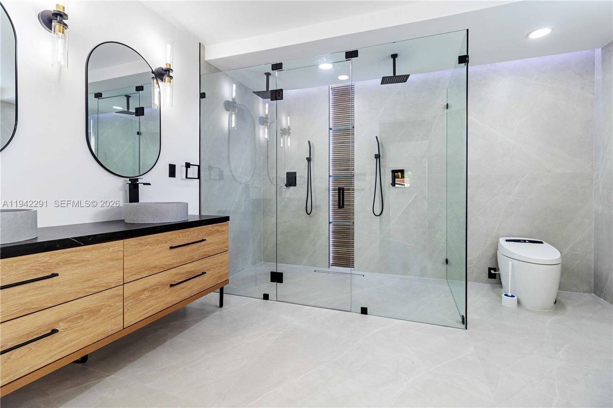 Bathroom, Glass Shower, Interior, Recessed Lighting
