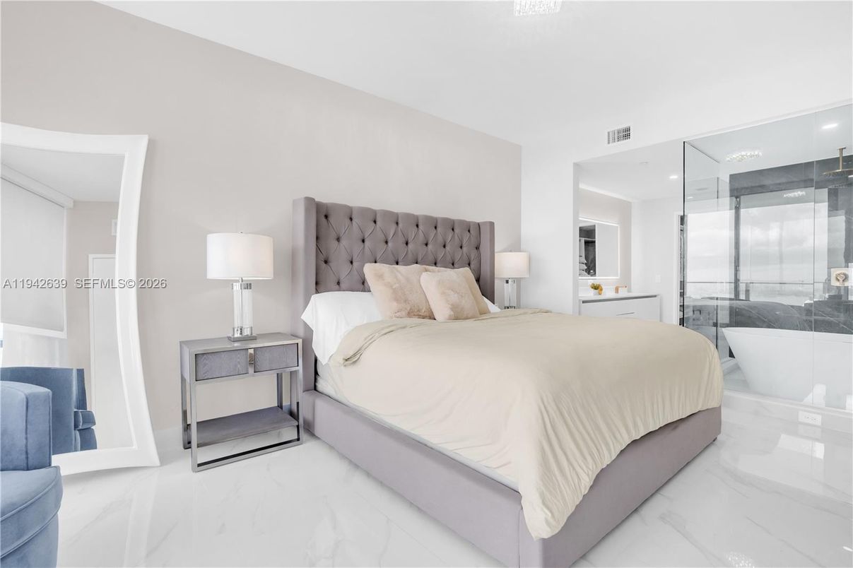 Bedroom, Interior, Marble, Recessed Lighting, Water