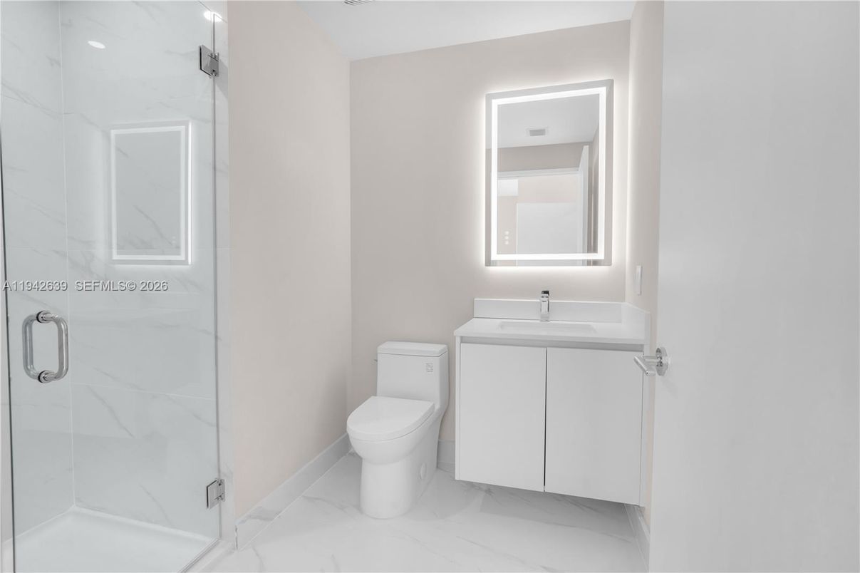 Bathroom, Glass Shower, Interior, Marble, Marble Walls, Recessed Lighting