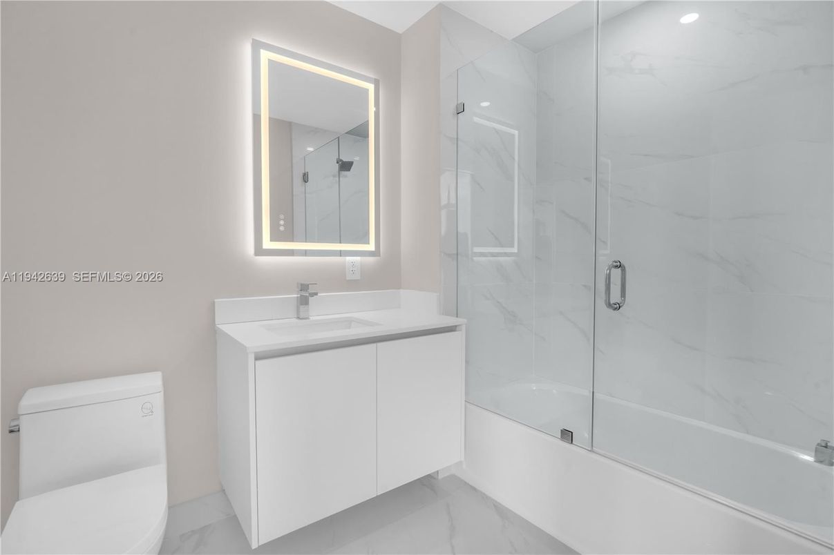 Bathroom, Glass Shower, Interior, Marble, Marble Walls, Recessed Lighting