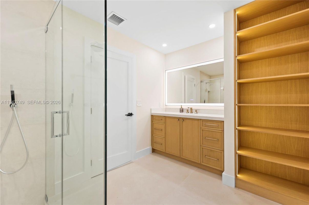 Bathroom, Glass Shower, Interior, Recessed Lighting