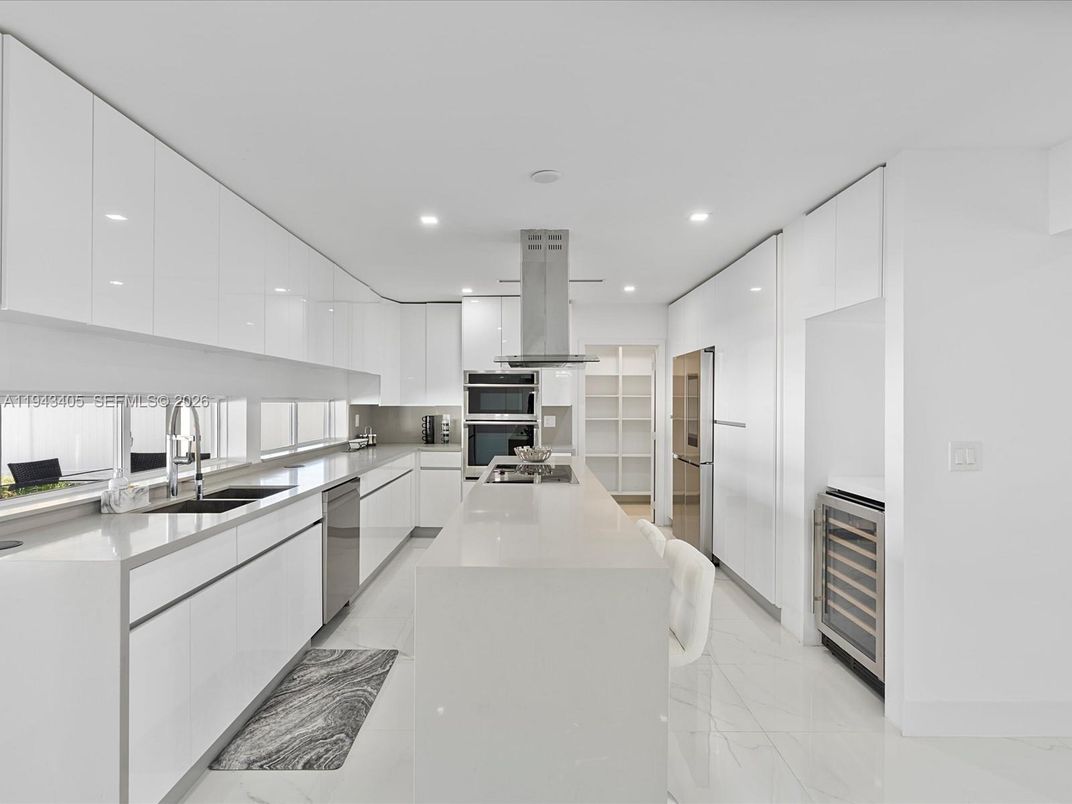 Interior, Kitchen, Marble, Recessed Lighting, Stainless Steel Appliances