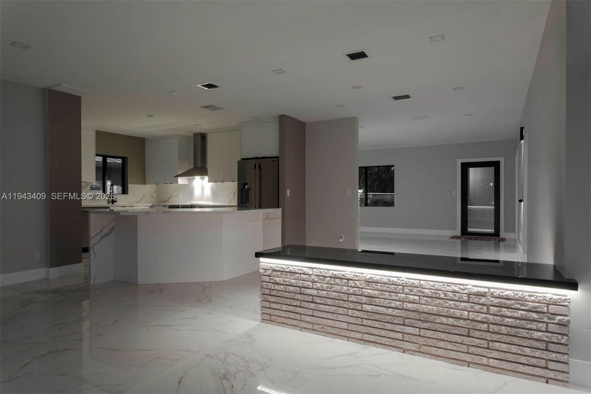Interior, Kitchen, Marble, Recessed Lighting, Stainless Steel Appliances