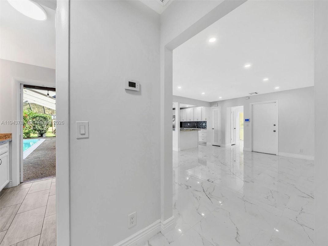 Empty room, Interior, Kitchen, Marble, Recessed Lighting