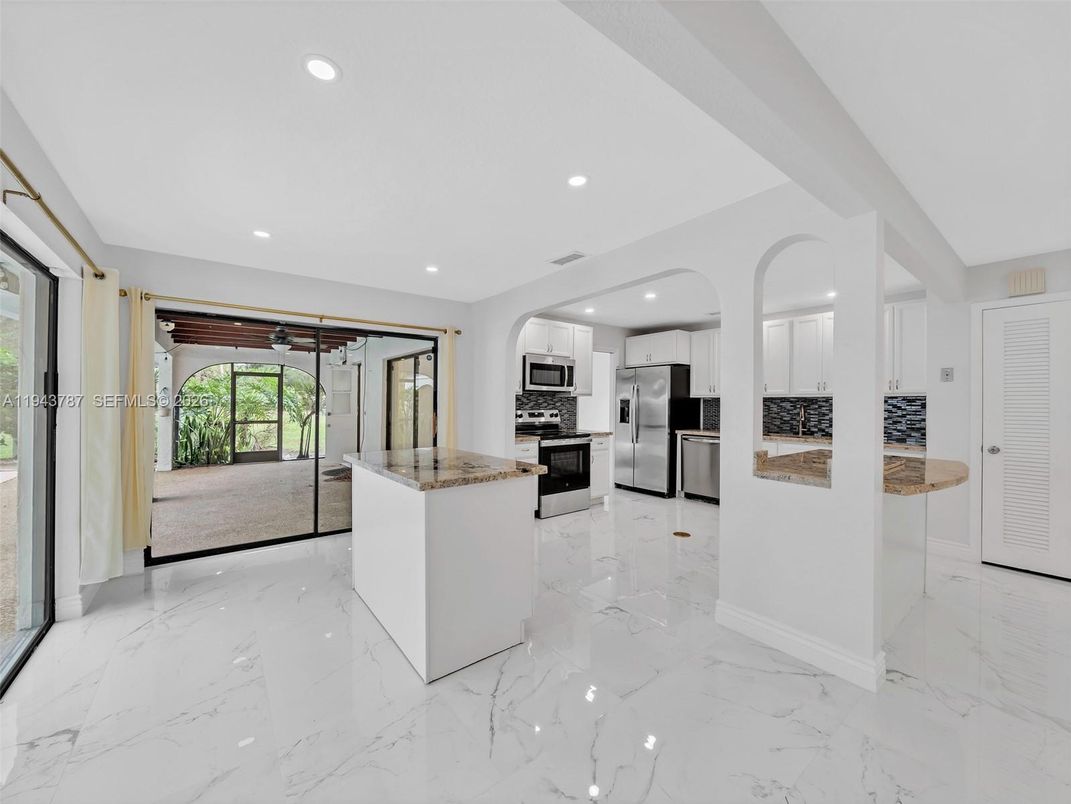 Interior, Kitchen, Marble, Recessed Lighting, Stainless Steel Appliances