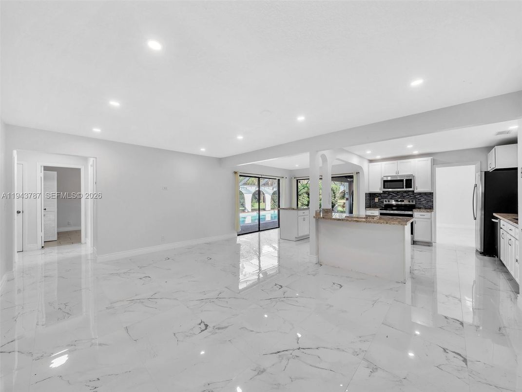 Interior, Kitchen, Marble, Recessed Lighting, Stainless Steel Appliances