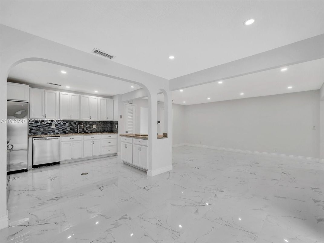 Interior, Kitchen, Marble, Recessed Lighting, Stainless Steel Appliances